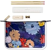 Kate Spade New York Double Layer Pencil Pouch, Includes 2 Pencils, Sharpener, Eraser, & Ruler