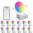 SikSog Smart Recessed Lighting 6 Inch RGBCW Color Changing 16W LED Downlight with Junction Box,1350 Lumen Recessed Ceiling Light Compatible with Alexa,Dimmable by Bluetooth Control -12Pack