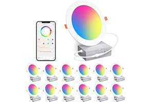 SikSog Smart Recessed Lighting 6 Inch RGBCW Color Changing 16W LED Downlight with Junction Box,1350 Lumen Recessed Ceiling Light Compatible with Alexa,Dimmable by Bluetooth Control -12Pack