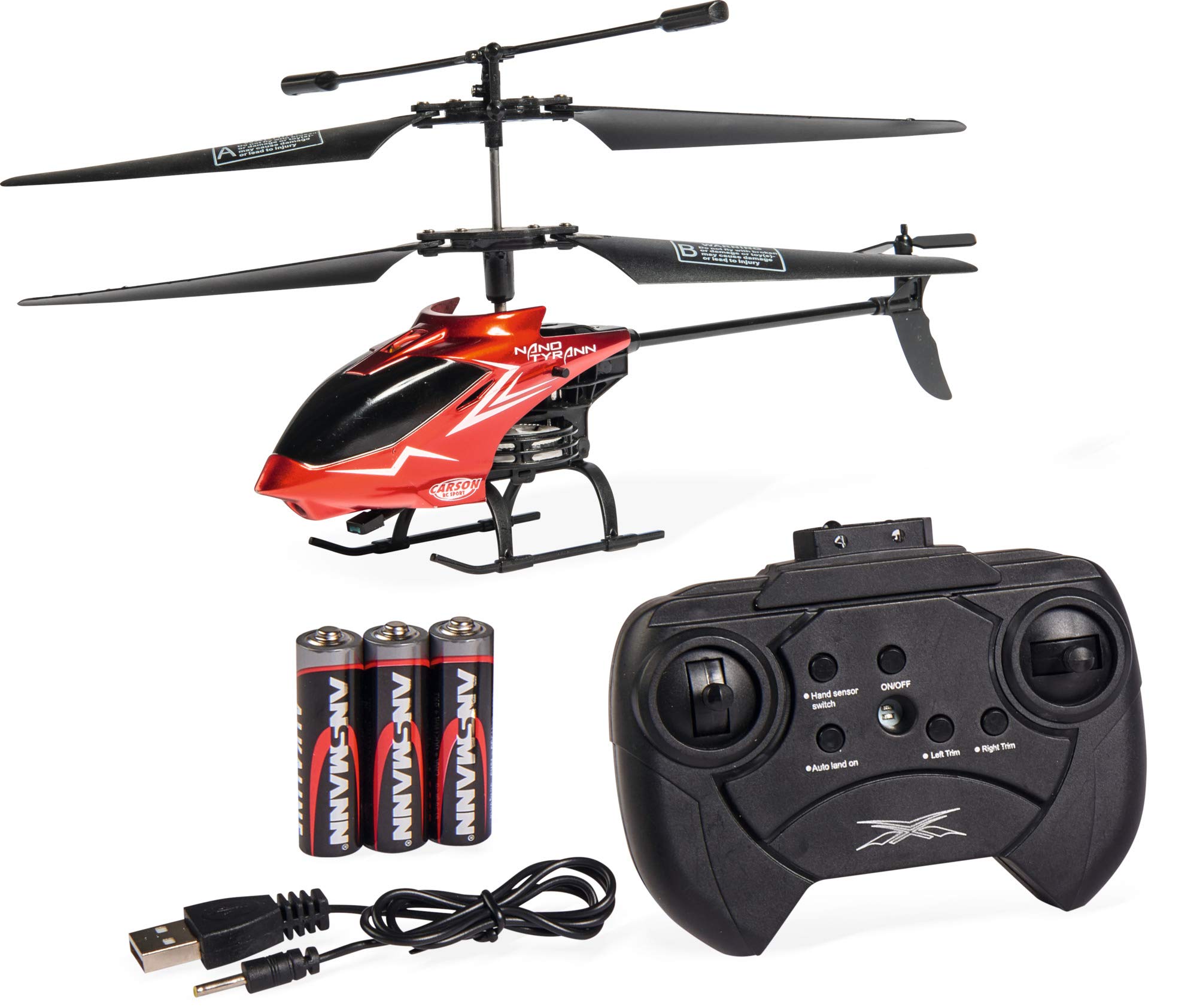 Carson Nano Tyrant IR - Mini RC Helicopter, Robust RTF (Ready to Fly) Model for Beginners, with 2 Channel IR Remote Control, for Children Aged 8 and Above, Red