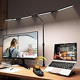 Adjustable LED Desk Lamp – Stepless Dimming & Color Temp Remote Control, Eye-Caring 4 Large Bright Light Souce for Home Office, Flexible Neck, Clamp Base, 5 Lighting Modes for Reading, Computer, DIY