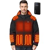Heated Jacket for Men, 16000mAh High Capacity Power Bank Softshell Jacket | 10 Heating Zones , Heated Hood , 3 Heat Levels , 3 Heat Switches , Windproof , Water Resistant , 5 Pockets