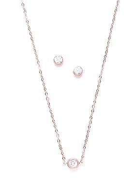 Happiness Boutique Damen Minimalist Schmuckset in Rosegold | Elegante Kette und Strass Ohrstecker aus Titan nickelfrei