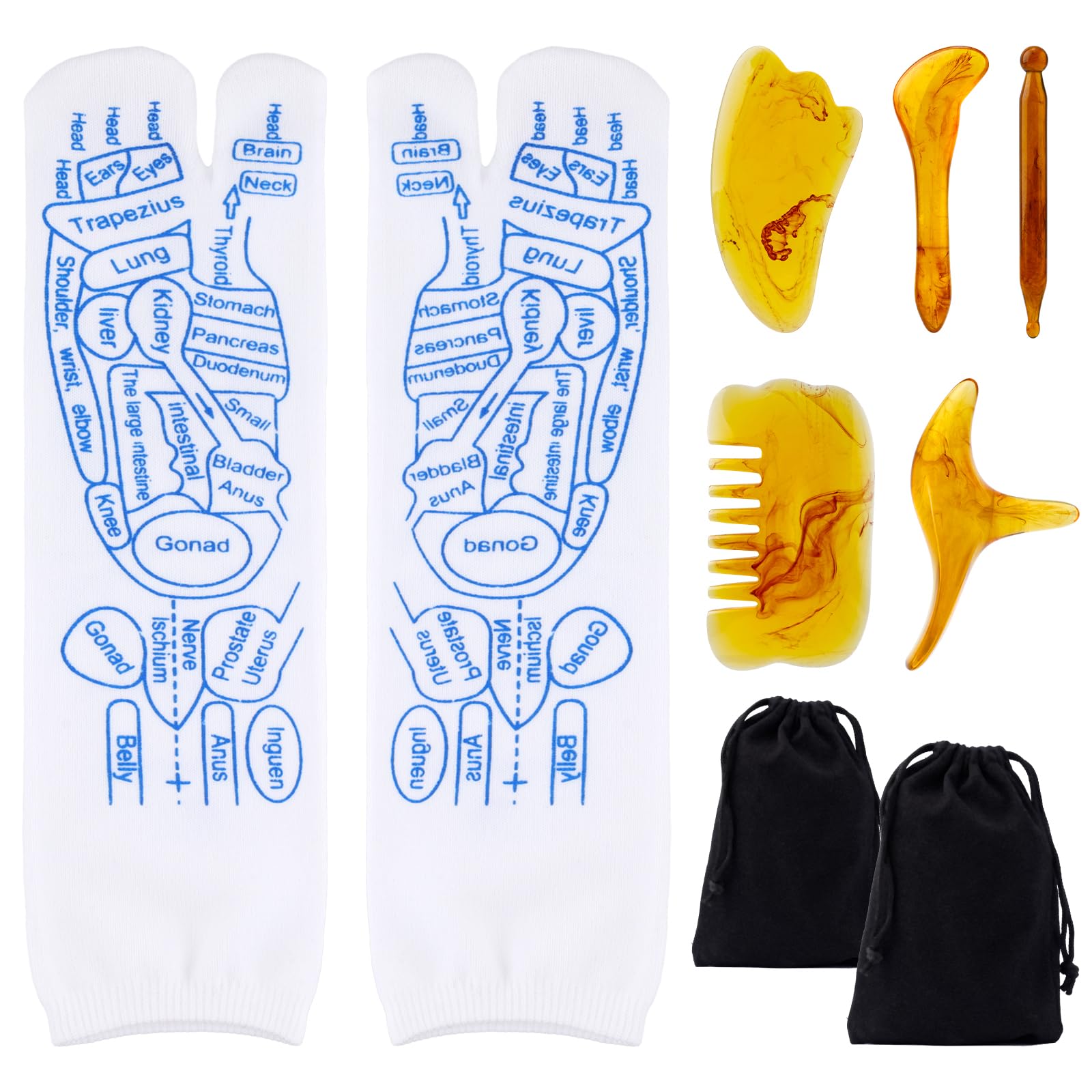 Photo 1 of 1 Pair of Reflexology Socks with Tools & Bags, Trigger Pressure Point Massage Acupuncture Socks Family Foot Massage Socks for Foot Pain Alleviation (Style B, Ladies' Size)