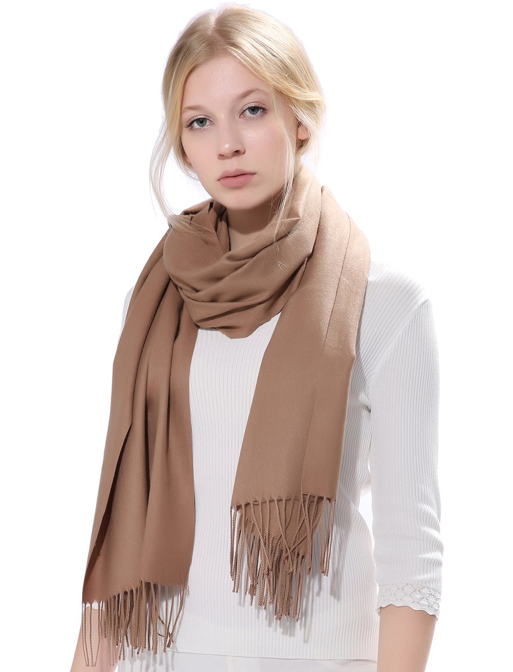 Anboor Super Soft Cashmere Blanket Scarf with Tassel Solid Color Warm