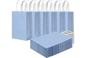 qiqee 24PCS Small Gift Bag with Handles Bulk 8.3x6 x3Inch Gift Bags Light Blue Bags Multiple Uses (Small Size)