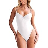 AGECODE Women's Sexy V Neck Bodysuit Ruched Body Suits Spaghetti Strap Backless Cami Bodysuit Top