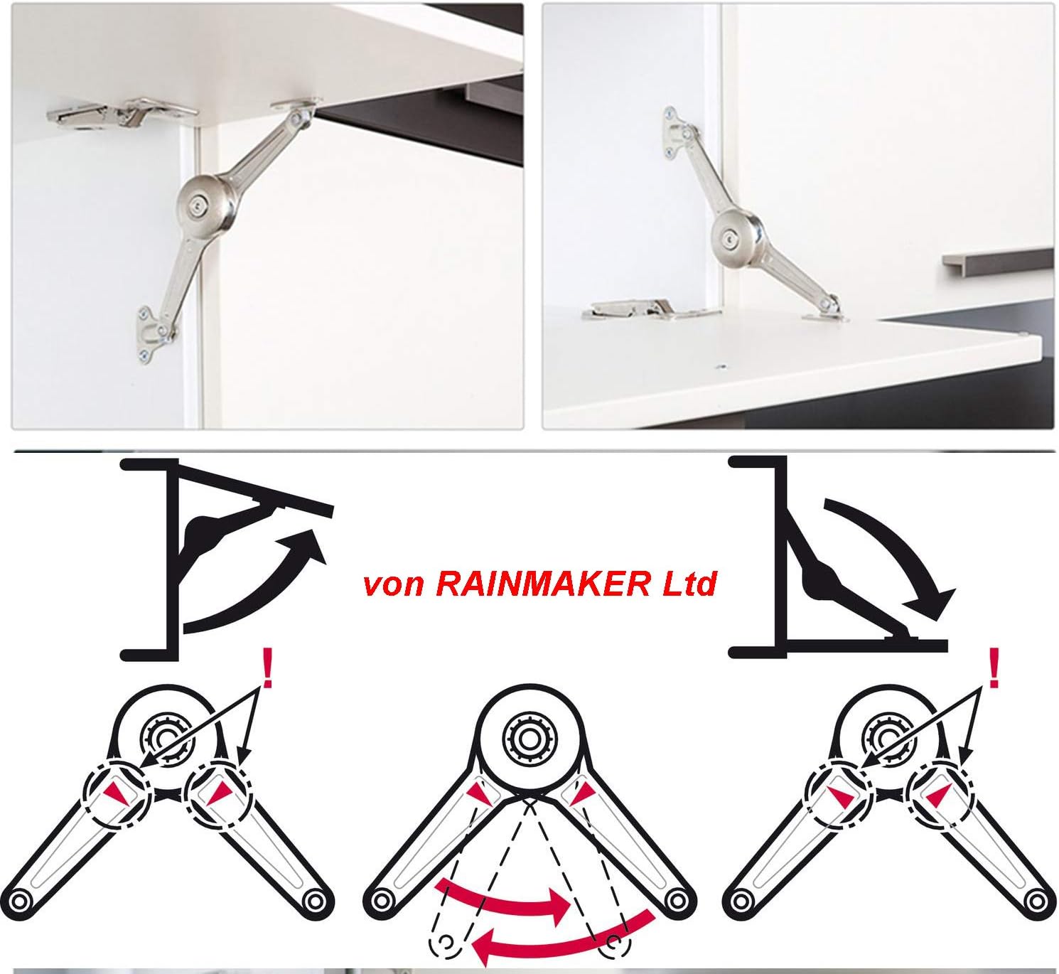 HAFELE Duo Standard Flap Lid Stay Lift Support System for Kitchen Wardrobe Cupboard Cabinet Door Open Upward and Downward Self Closing Hinges Germany Brand Silver Pack of 1 - Image 3