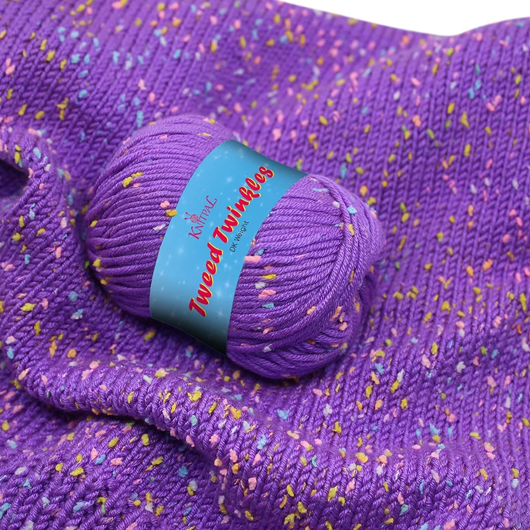 KnitPal Tweed Twinkles Soft Acrylic Speckled Baby Yarn for Knitting or Crocheting Blankets, 8 skeins, 632 metres/400 Grams, DK #3 (Orchid Purple) — image 1