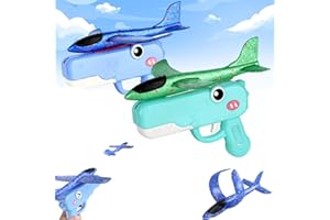 Dinosaur Foam Glider Airplane Launcher Toy,8" Mechanical Catapult Gun Aircraft, Crash-Resistant EPP Plane with 33-59ft Long F
