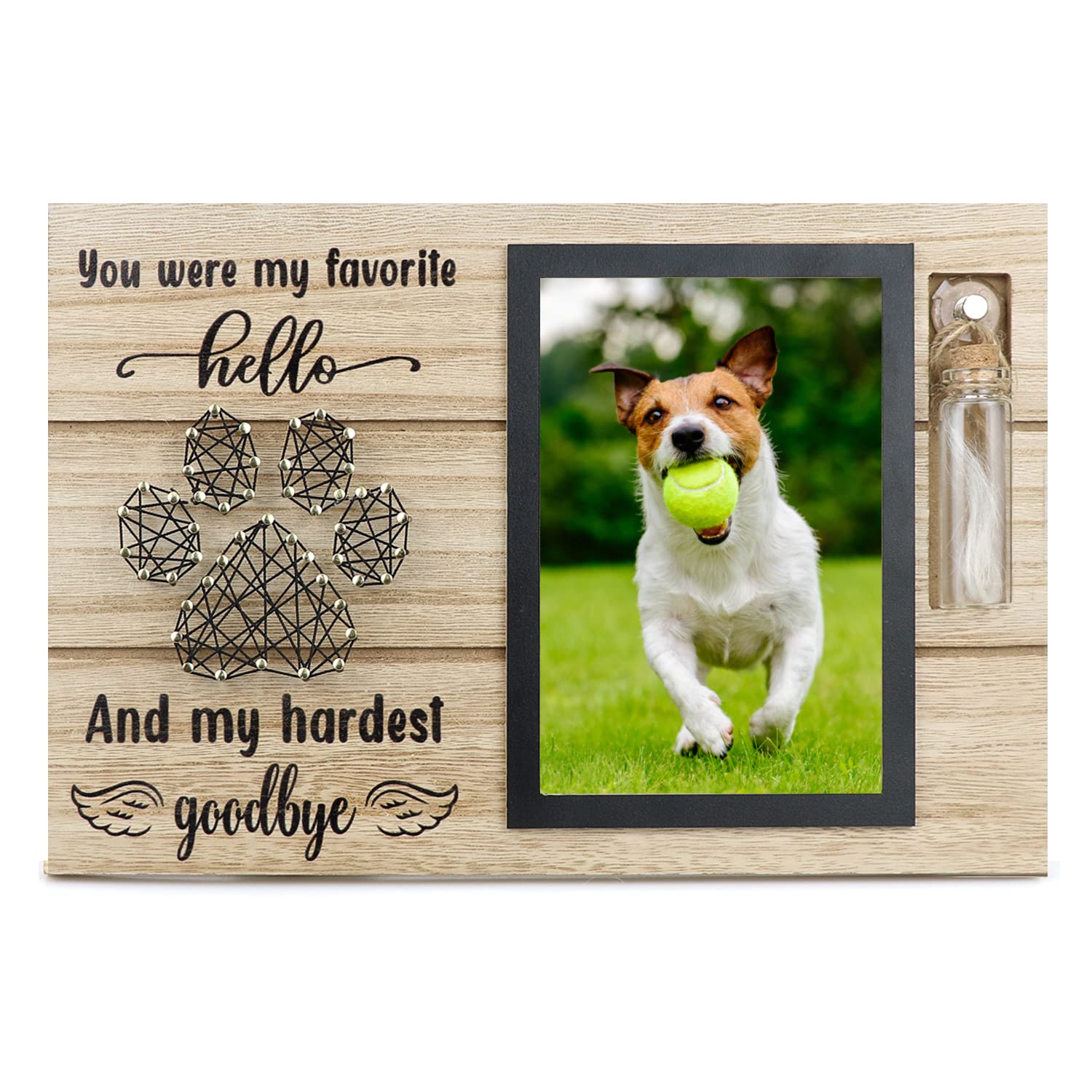 free-space Pet Memorial Picture Frame with Small Glass Bottle for Ashes or Hair Dog Cat Loss Gift (Black)