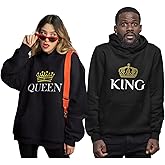 Tstars King & Queen Matching Couple Hoodie Set - His & Hers Pullover Hoodies - Valentine's Day Gift for Couples