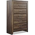 Signature Design by Ashley Juararo Rustic 5 Drawer Chest of Drawers, Aged Dark Brown