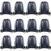 KUUQA 12 Pcs Drawstring Backpack Bags Bulk Gray Drawstring Bag Foldable Gym Bag Sports Cinch Sack String Backpack Storage Bags for Women Men Shopping Gym Travel Sports