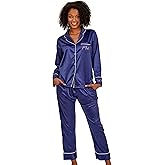 Custom Womens Satin Pajamas Set Wedding Party Bachelorette Party Embroidered Monogrammed Long Sleeve Sleepwear Pjs