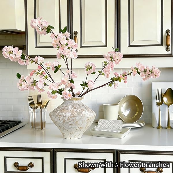 SENJIE ARTIFICIAL CHERRY BLOSSOM BRANCHES, FAKE FLOWERS BOUQUET WITH REAL TOUCH LONG STEMS, FAUX SILK FLOWERS FOR VASES WEDDING PARTY TABLE CENTERPIECES SPRING HOME DECOR (3PCS, VASE NOT INCLUDED)