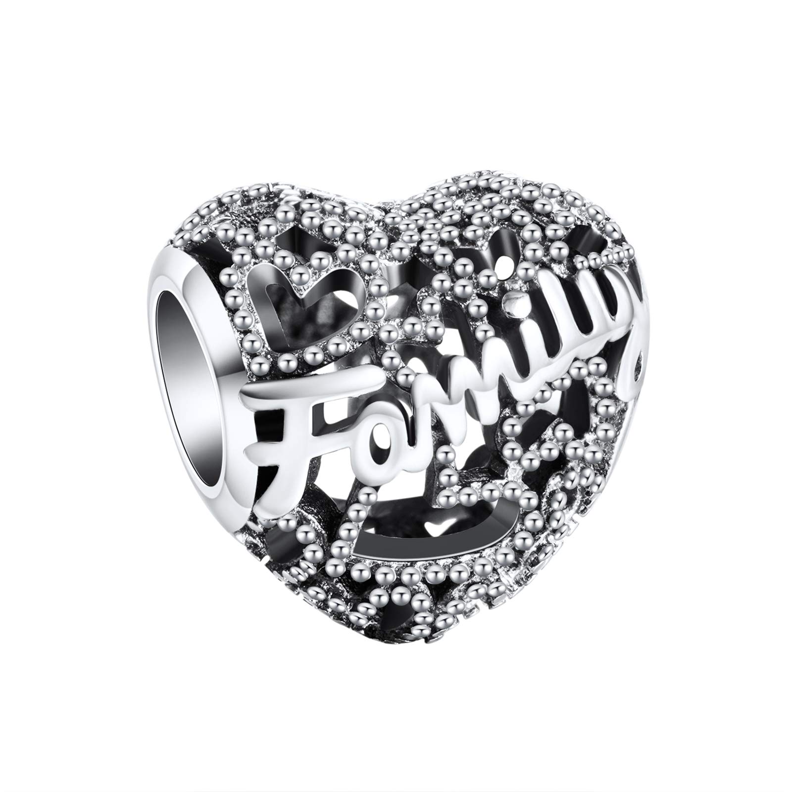 Annmors Family Hearts Charms for Bracelets-925 Sterling Silver Openwork Bead,Charms for Bracelets and Necklaces,Gifts for Women Girls Family Charms