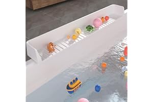 Aqqwxyq Tub Splash Guard for Kids,Bathtub Water Guard Play Shelf for Bathing, Toy Tray Caddy Holder for Tub, Silicone Splash Guard for Bathtub Prevent Water Spills in Bathroom (2.6FT, White)
