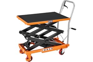 Specraft 330lbs Hydraulic Lift Cart, 50" Height Double Scissor Table with 4 Wheels & Non-Slip Pad, Material Handling Platform