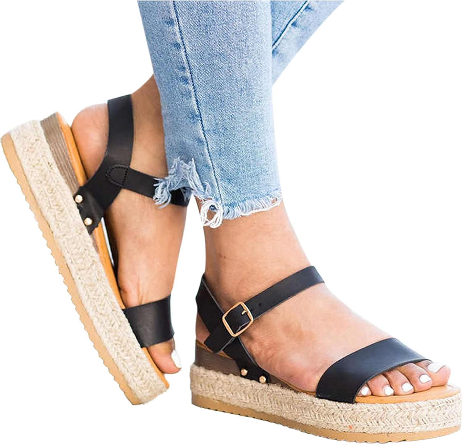 NIMIZIA Womens Sandals Retro Roman Buckle Open Toe Comfortable Cute Platform Wedge Sandals 