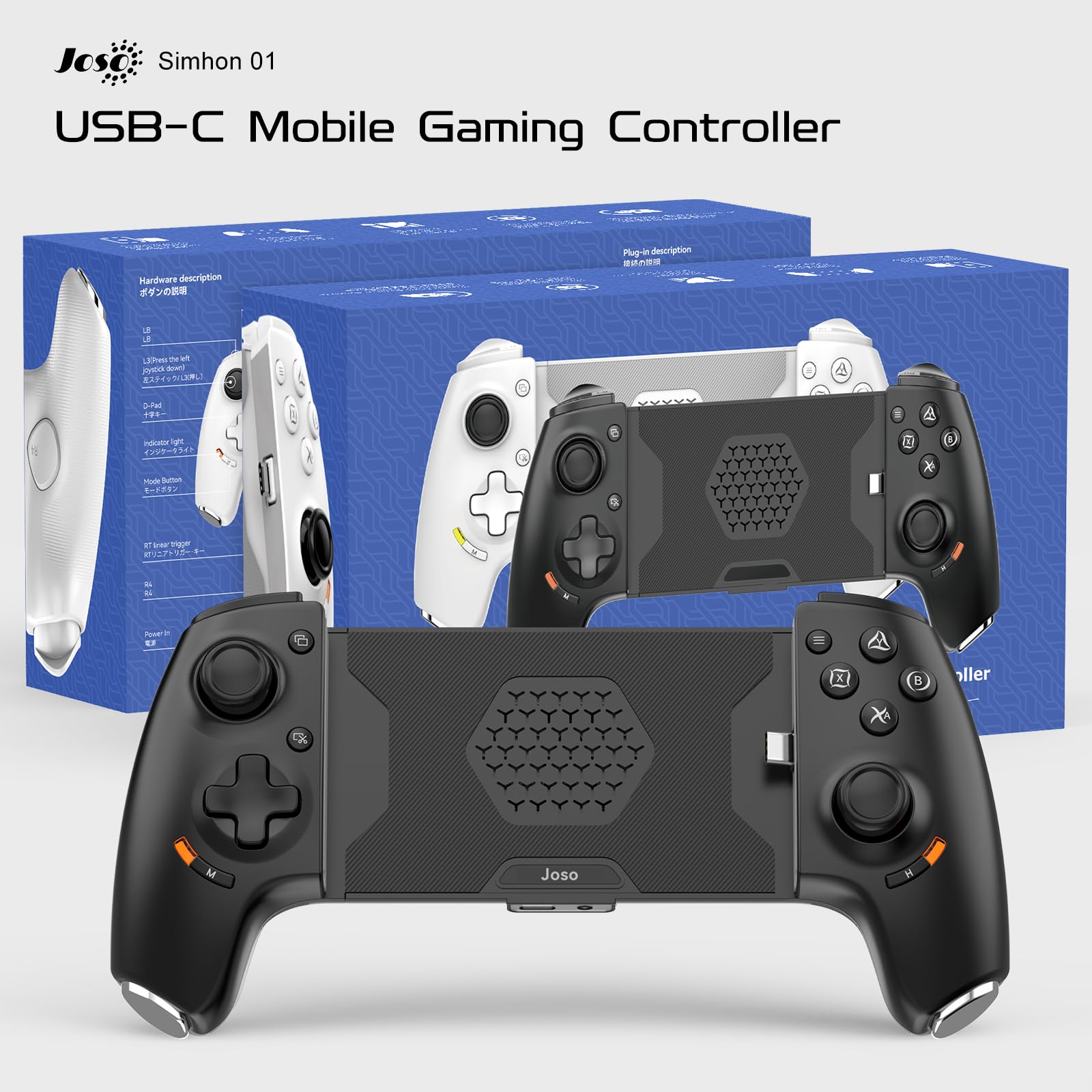 Joso Phone Controller für iPhone 15/iPhone 16 Serie für Android (USB-C), Remote Player Gamepad für PS5/PS4/Xbox Konsole mit Hall Effekt Joysticks/Hall Trigger, 2 Mappable Tasten, 3.5mm Audio Jack 8