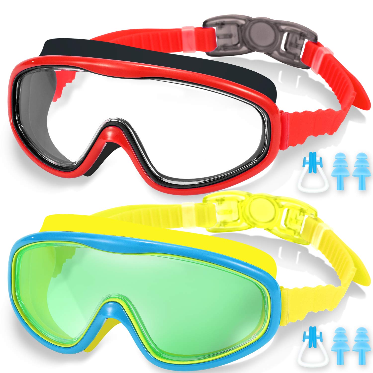 EasYoung 2-Pack Kids Swim Goggles, Swimming Goggles for Children and Early Teens from 3 to 15 Years Old, Wide Vision, Anti-Fog, Waterproof, UV Protection