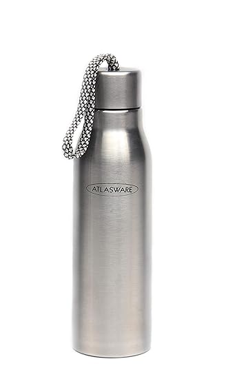 ATLASWARE Stainless Steel Water Bottle with Carrying Rope (Grey, 600 ml)