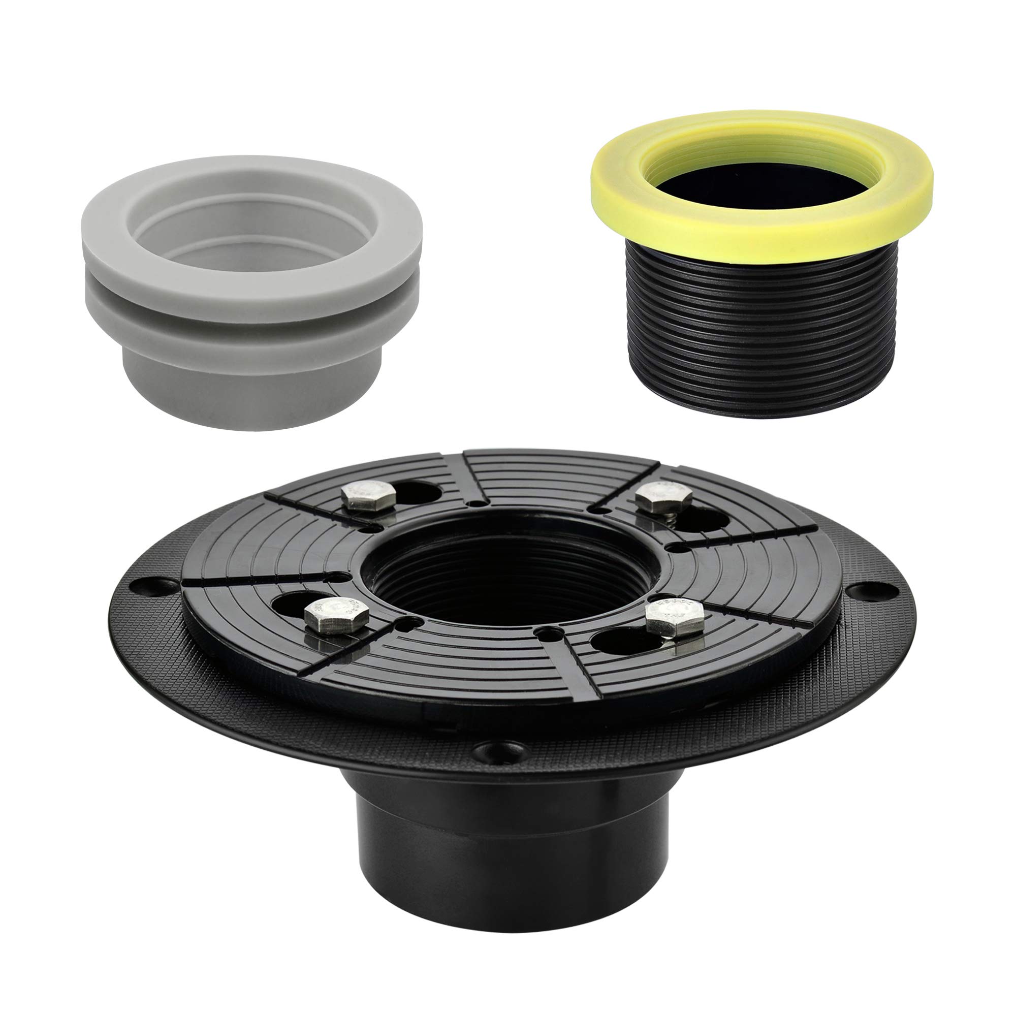 Orhemus 2 inch Shower Drain Base Flange Kit with Rubber Coupler Gasket, Threaded Adjustable Ring Adaptor for No Hub Square Linear Floor Drain Installation