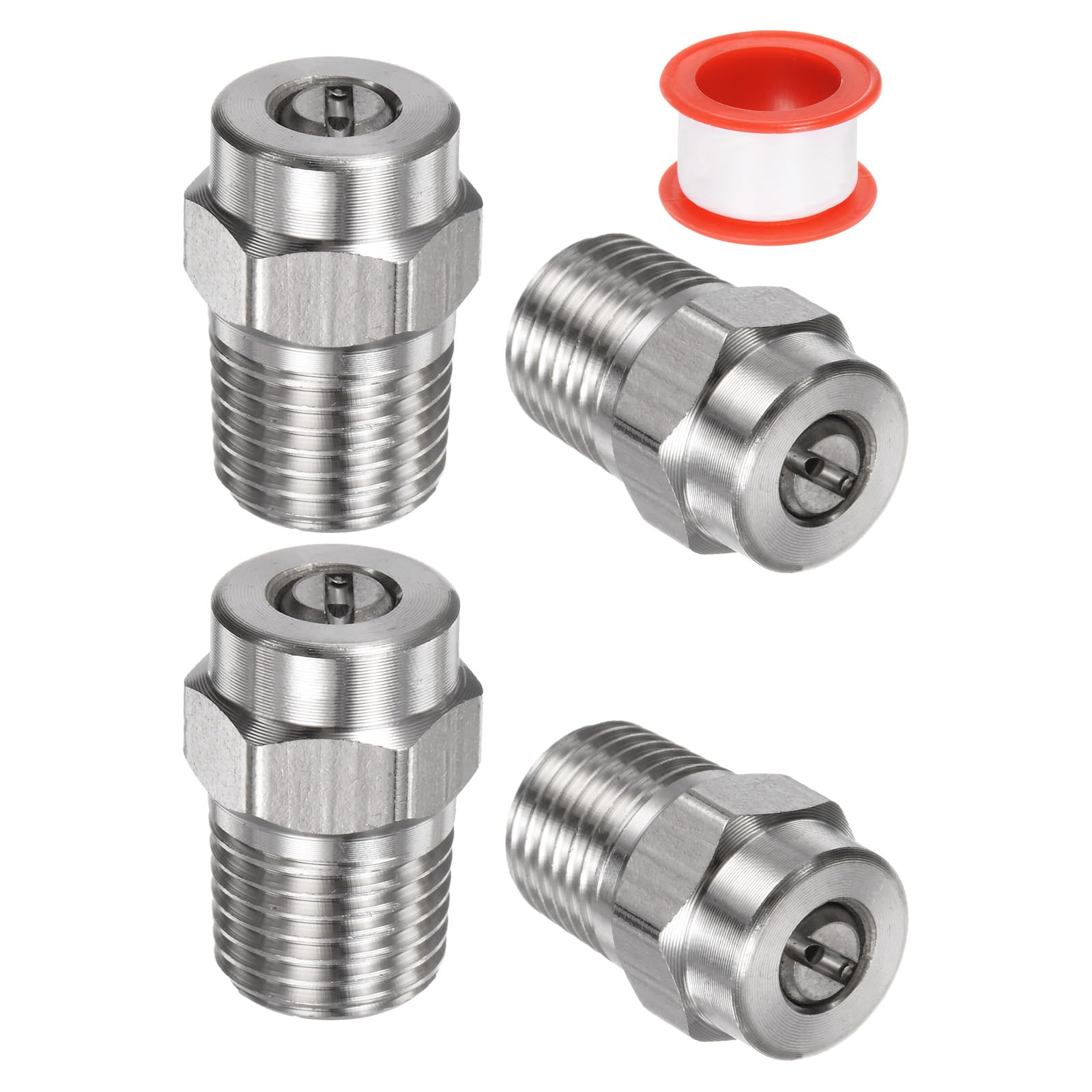 M METERXITY 4 Pack Surface Clean Tips - 15 Degree 1/4" NPT Male #15040 Pressure Washer Nozzles Cleaner Nozzle Replacement, Stainless Steel with Sealing Tape for Water Guns (1.236mm Orifice)