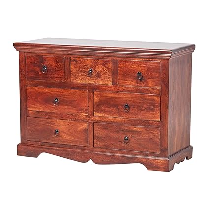 Homescapes Takhat Wooden Chest Of Drawers Handmade Dark Solid
