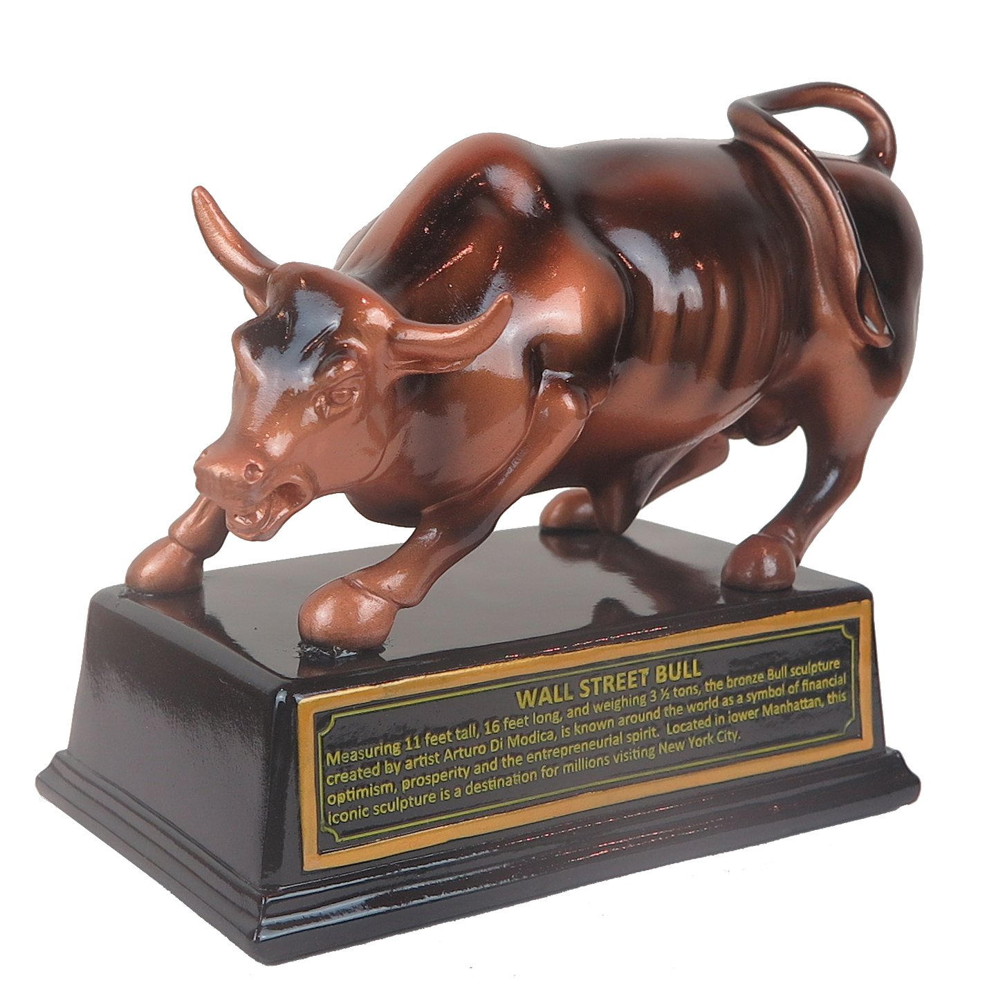 Torkia Resin Official Licensed Bronze Wall Street Bull Stock Market NYC Figurine Statue with Base (Small 3.5in)