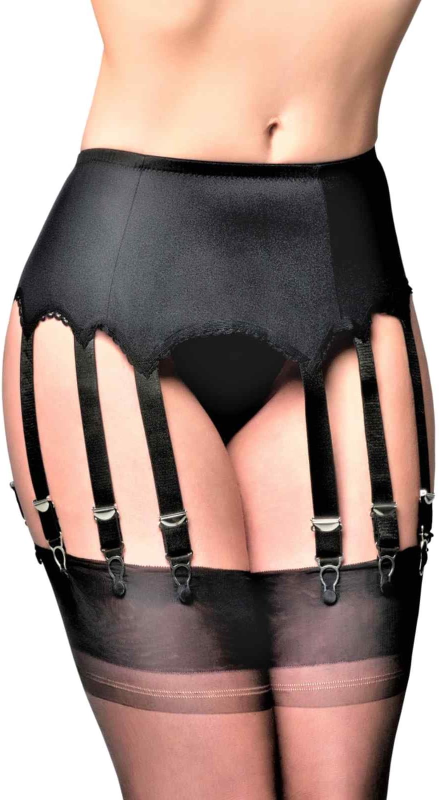 Premier 12 Strap Plain Panel Black Garter Belt