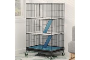 KINGBO 3-Tier Ferret Cage with 3 Front Doors, 23" × 17" × 39" Wire Cage, Animal Cage for Hamster, Rat, Chinchilla, Squirrel, Gerbil, Rabbit, Sugar Glider Cage with Wheels (Black)