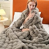 Super Comfort Oversized Warm Thick Bubble Luxury Plush Rabbit Faux Fur Throw Blanket, Fluffy Blanket,Soft Cozy Blanket for Couch Chair Bed Sofa Living Room (Grey, 75inX90in)