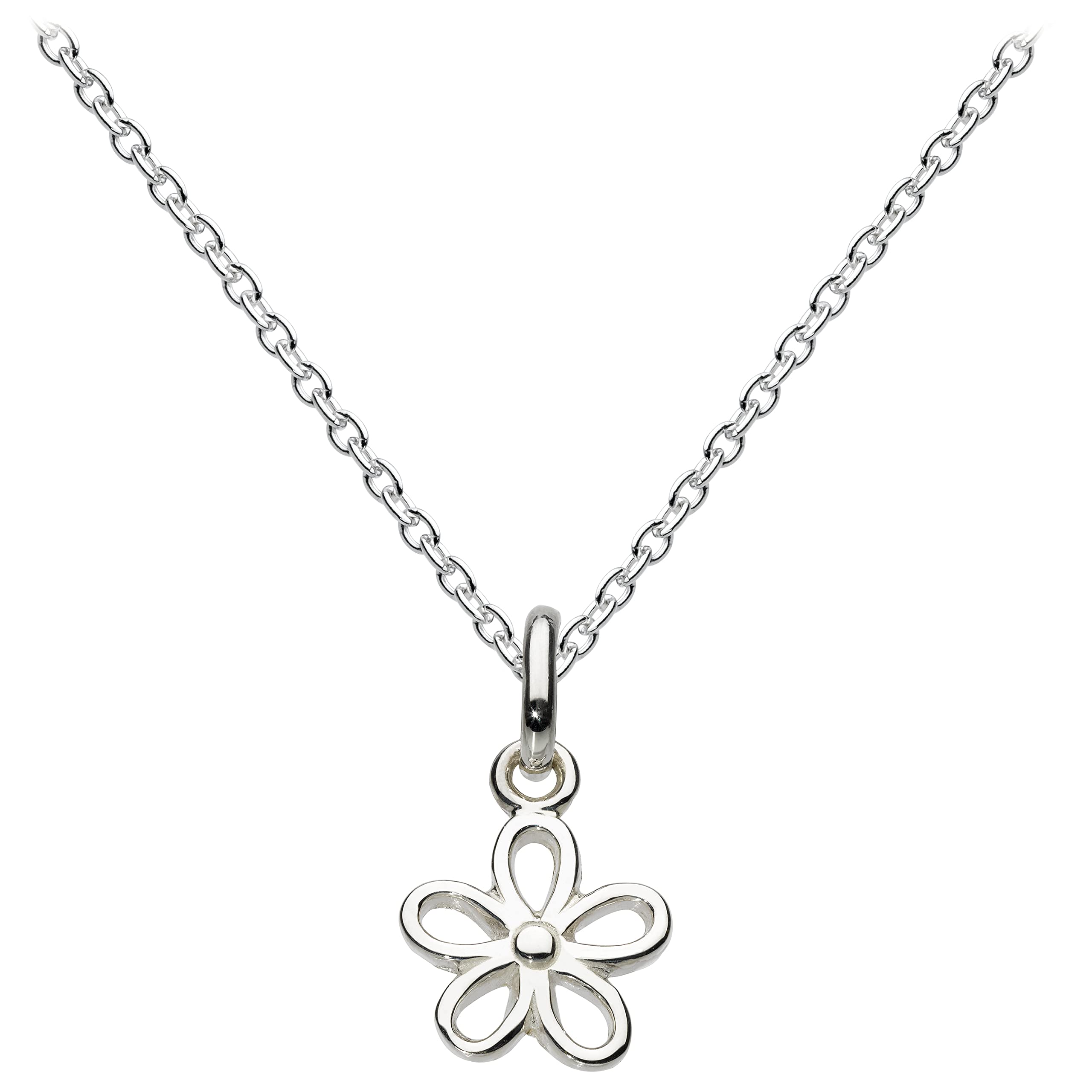Dew Mini Flower Pendant 18" Necklace – Sterling Silver, Open Petal Outline Design, Great Gift Idea for Flower Girls