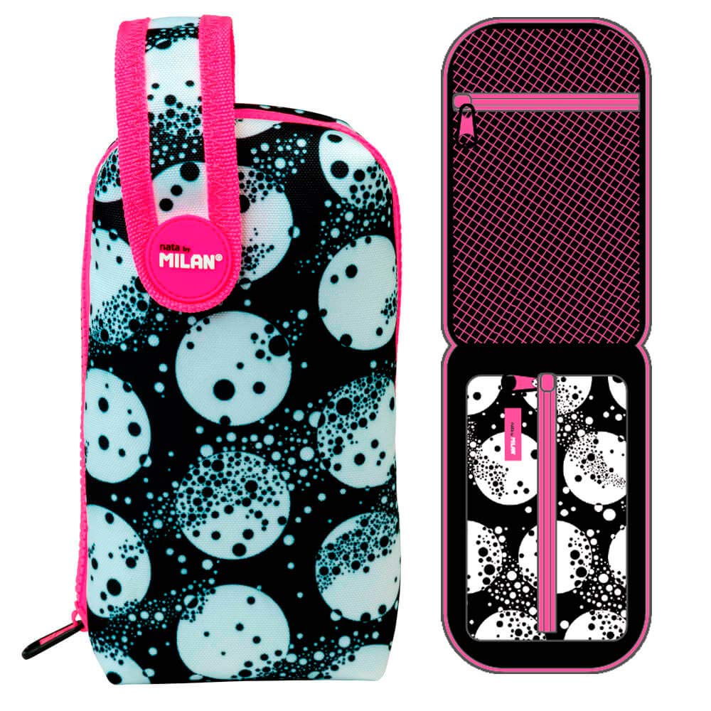 MILAN Kit Un Estuche Con Contenido Moon Pencil Cases, 19 cm, Black (Blanco Y Negro)
