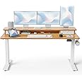 FEZIBO 60'' x 24'' Height Adjustable Electric Standing Desk with Double Drawer, Height Adjustable Computer Desk, Home Office Stand Up Table with 4 Height-Adjustable Feets & 2 Hooks, Light Rustic