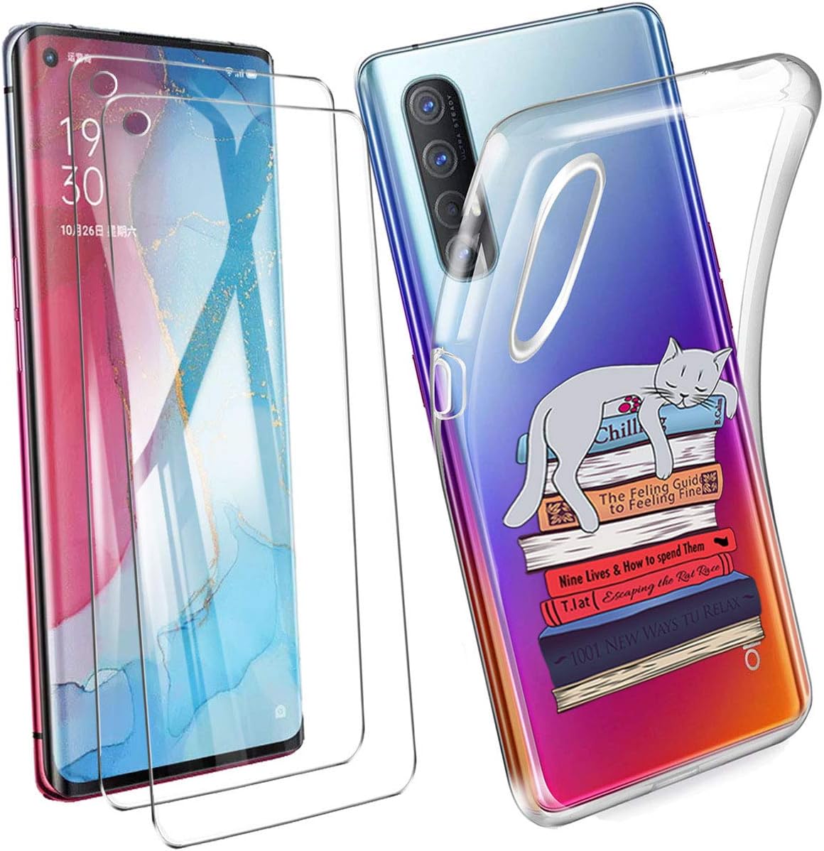 HYMY Case Cover + 2x Tempered Film for OPPO Reno 3 Pro 5G - Transparent TPU Soft Silicone Protection Gel Fashion Skin back Shell Screen Protector for OPPO Reno 3 Pro 5G 2020 (6.5")- -XY23