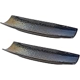 Uaral Sushi Plates,12.5 Inches Teppanyaki Plate Sashimi Plates,Ceramic Long Serving Tray for Dinner,Parties,Appetizer,Set of 2(Nebula Blue)