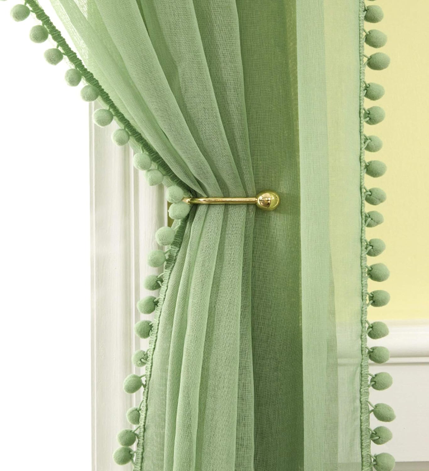 MIULEE Pom Poms Curtain Voile Sheer Translucent Curtains Home Decor for