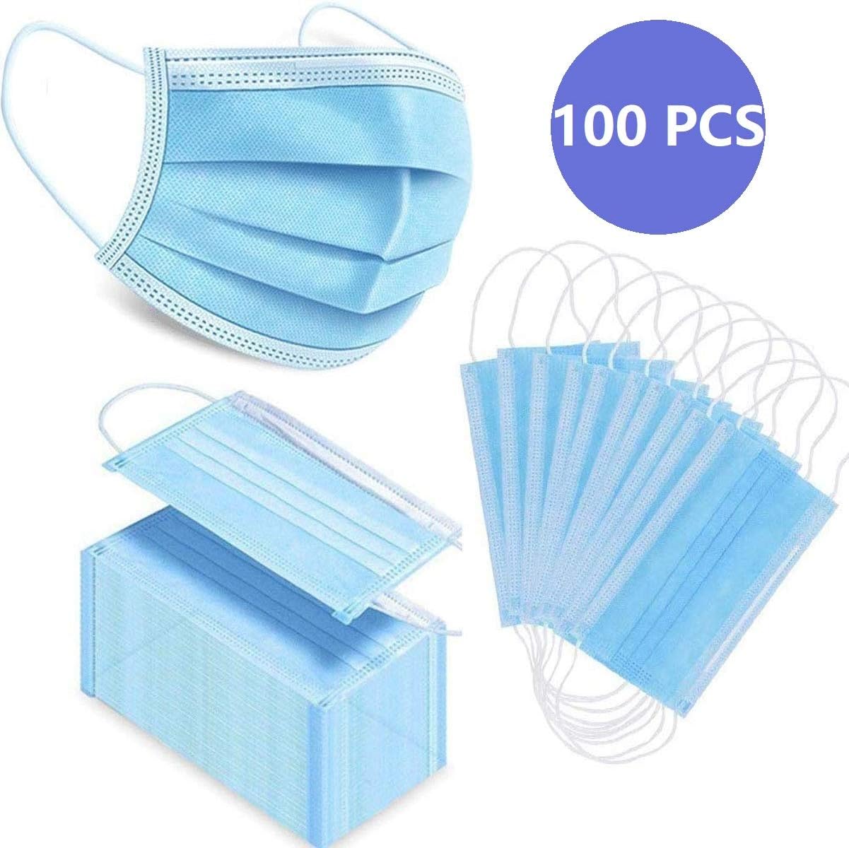 SixT 3-Ply Disposable Face M-A-S-K-S, Safety Medical M-A-S-K-S, A-N-T-I-V-I-R-A-L Face Cover - Elastic Earloop - Personal Health Protection (100Pack/Box) 02