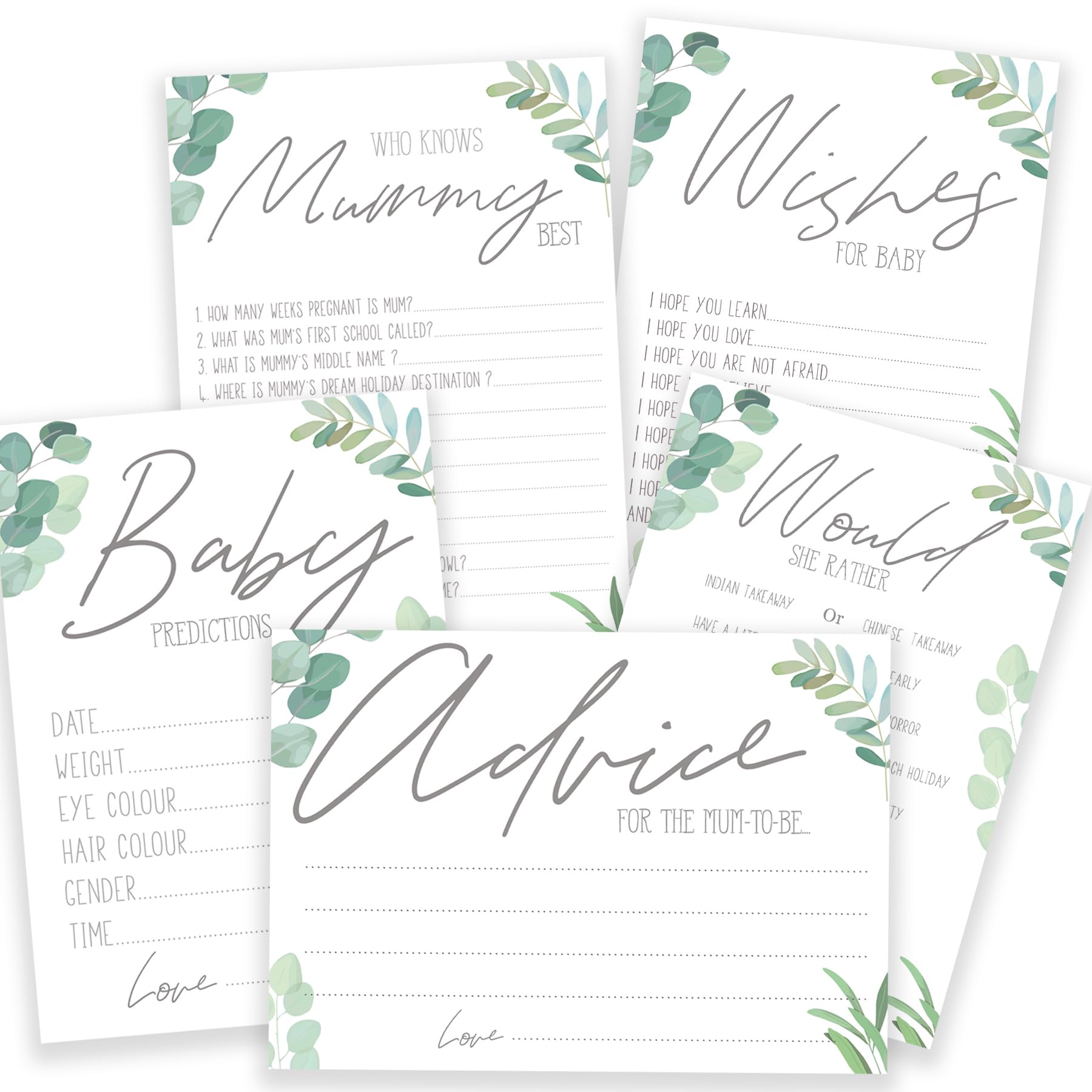 Little Angels Jamboree Baby Shower Games - The Ultimate Big Baby Shower Game Bundle 5 in 1 BOTANICAL Boho Design