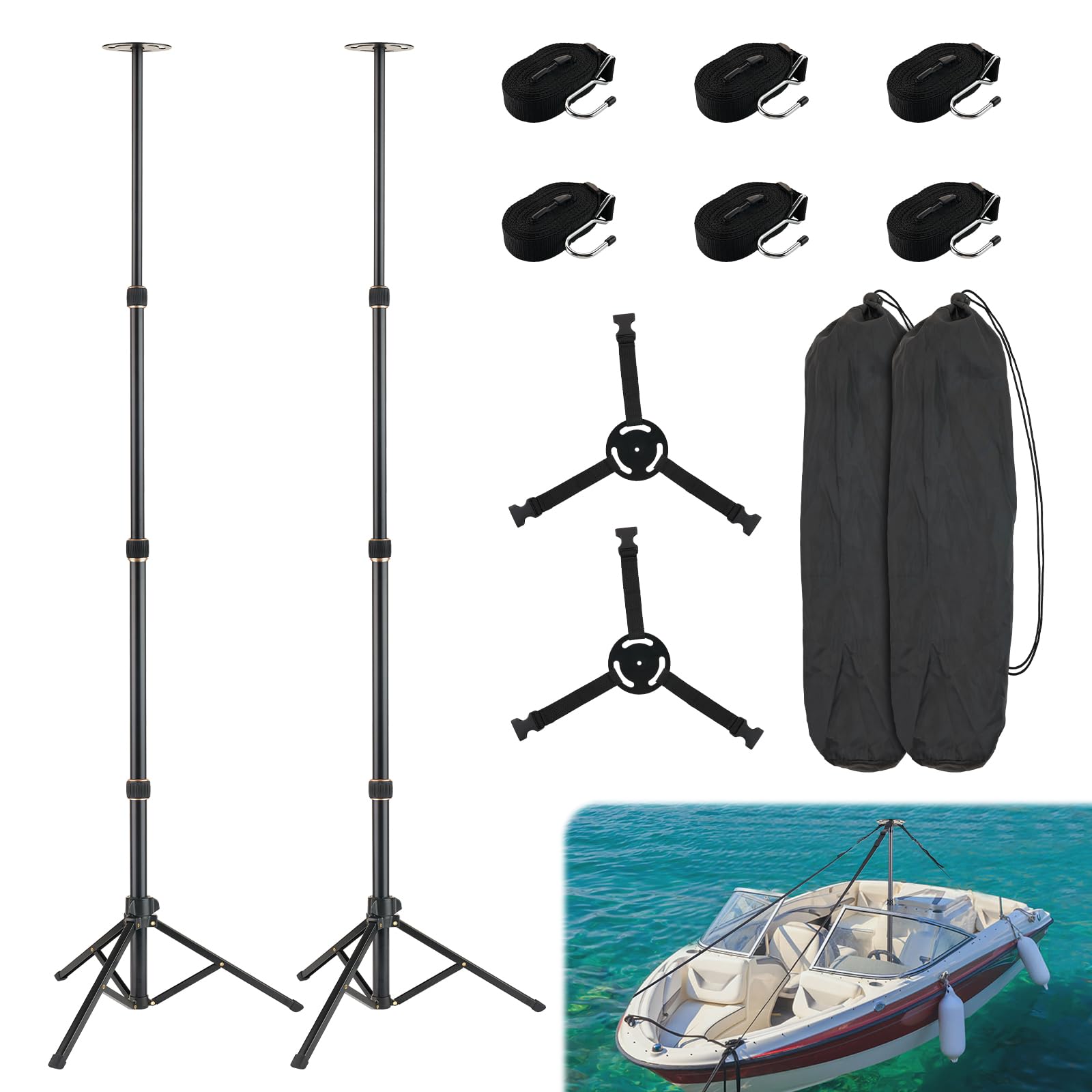 Photo 1 of Boat Cover Support Pole System, 2 Pcs Adjustable Carbon Steel Pontoon Boat Cover Poles with Webbing Strap, 22.8"-60.1" Telescoping Support Pole for Jon, V-Hull, & Pontoon Boats