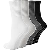 TOAMOUR 4 Pairs Pilates Socks with Grips for Women, Non Slip Yoga Athletic Ballet Barre Dance Workout Crew Socks