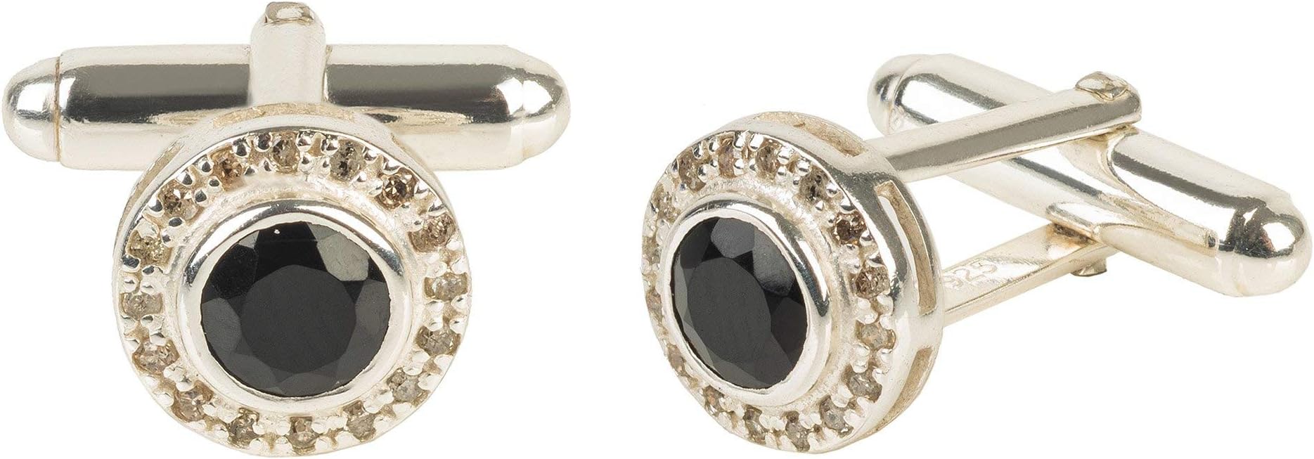 Diamond Gemstone Cufflink Black Onyx Silver