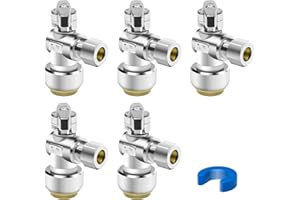 DINGBAAYEE 5PCS Angle Stop Valve, 1/2 x 3/8 Inch Compression Angle Water Shut Off Valve, Toilet Faucet Valve, Pushfit 1/4 Turn, No Lead Brass Push to Connect Plumbing Fitting for Copper, CPVC, PE-RT, PEX Pipe