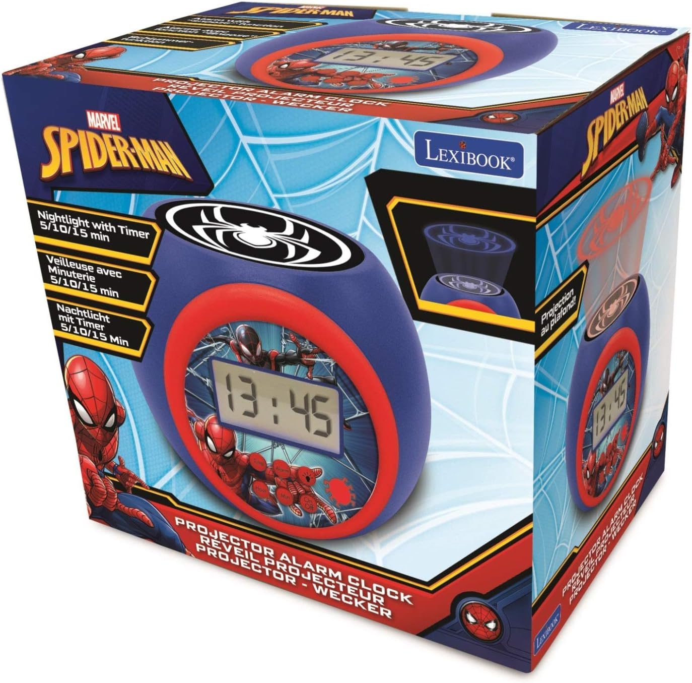 LEXIBOOK, Marvel Spider-Man Projector Alarm Clock with snooze function and alarm function, Night light with timer, LCD screen - Image 5