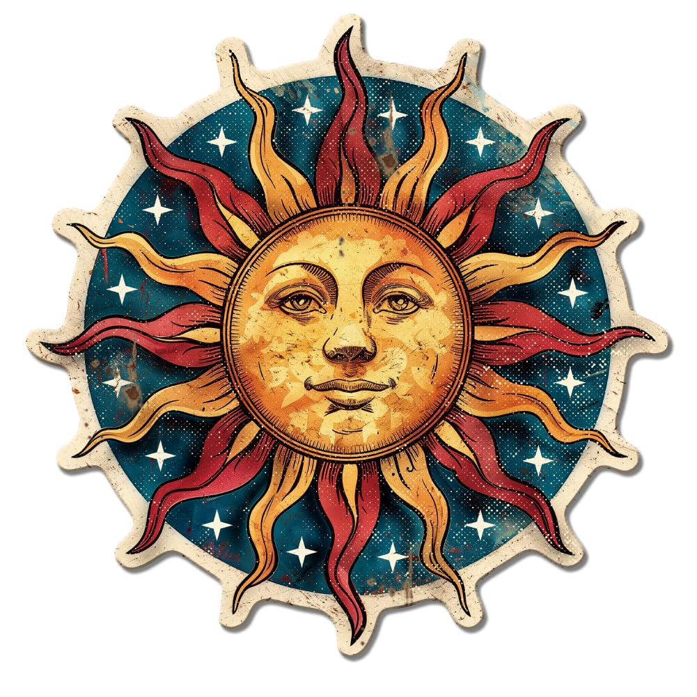 GLOBLELAND Sun Metal Tin Sign Funny Sun Face Vintage Tin Sign Colorful Sun Wall Decor for Bar Living Room Cafeteria Bathroom Dining Hall Kitchen Restaurant