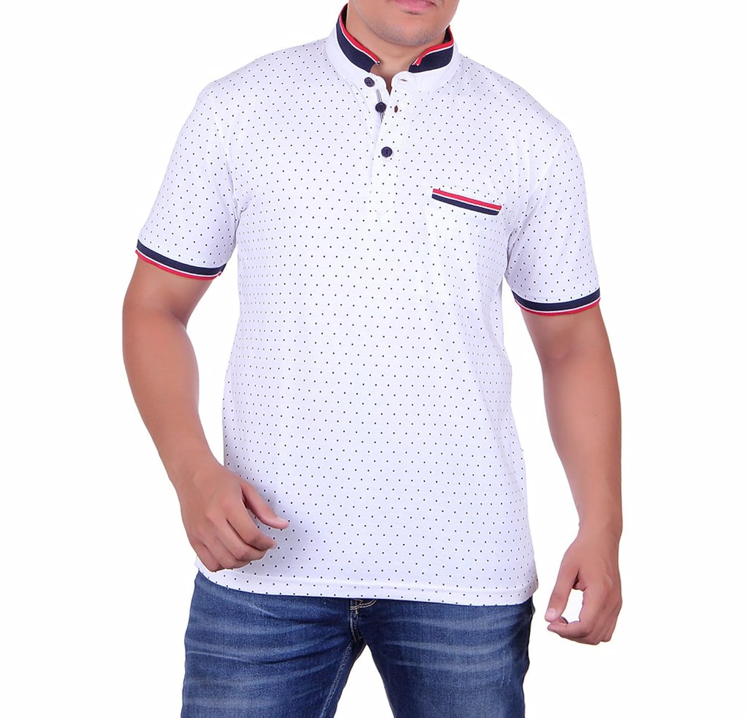 vivid bharti white half sleeve ban collar dot printed men's tshirt(premium quality t-shirt)