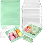 Ctosree 100 Pcs Charcuterie Boxes with Clear Lids, 4.5 Inches, Light Green | Disposable Paper Square Bakery Boxes for Cake Slice Cookie Sandwich, Dessert Containers with Rope for Gift Packaging